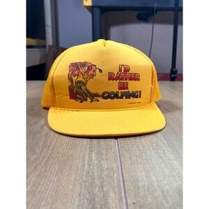 Vintage 1989 I'd Rather Be Golfing! Yellow Mesh Trucker Hat‎ Cap NWOT